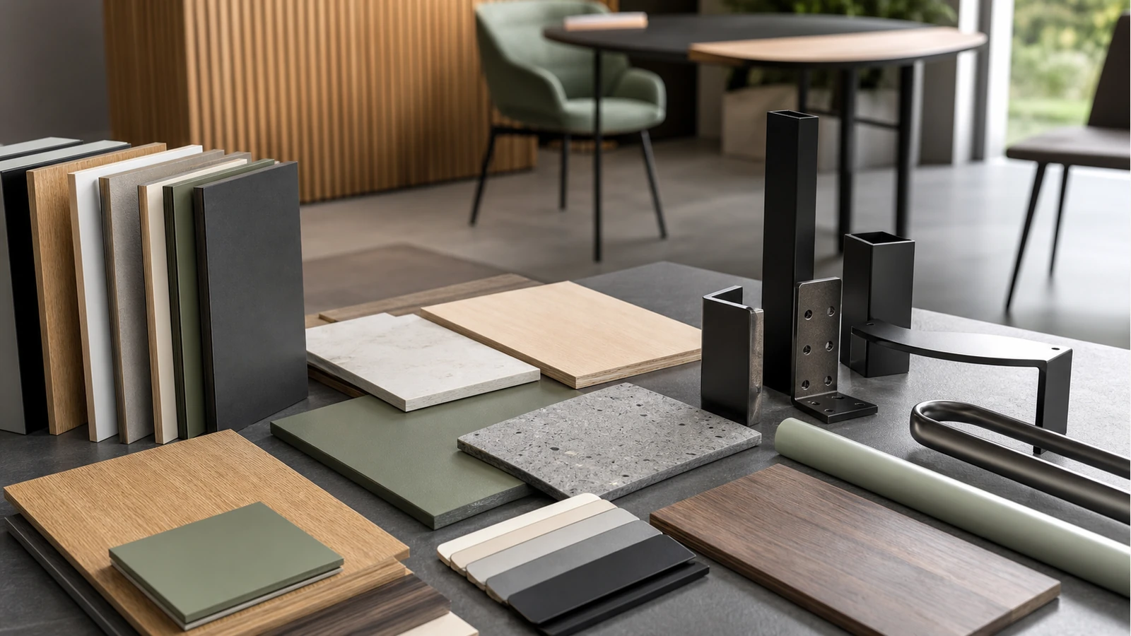 Professionelles redaktionelles Titelbild zum Beitrag: Materialkombinationen im Objektbereich: Systematische Planung von Holz, Metall und HPL